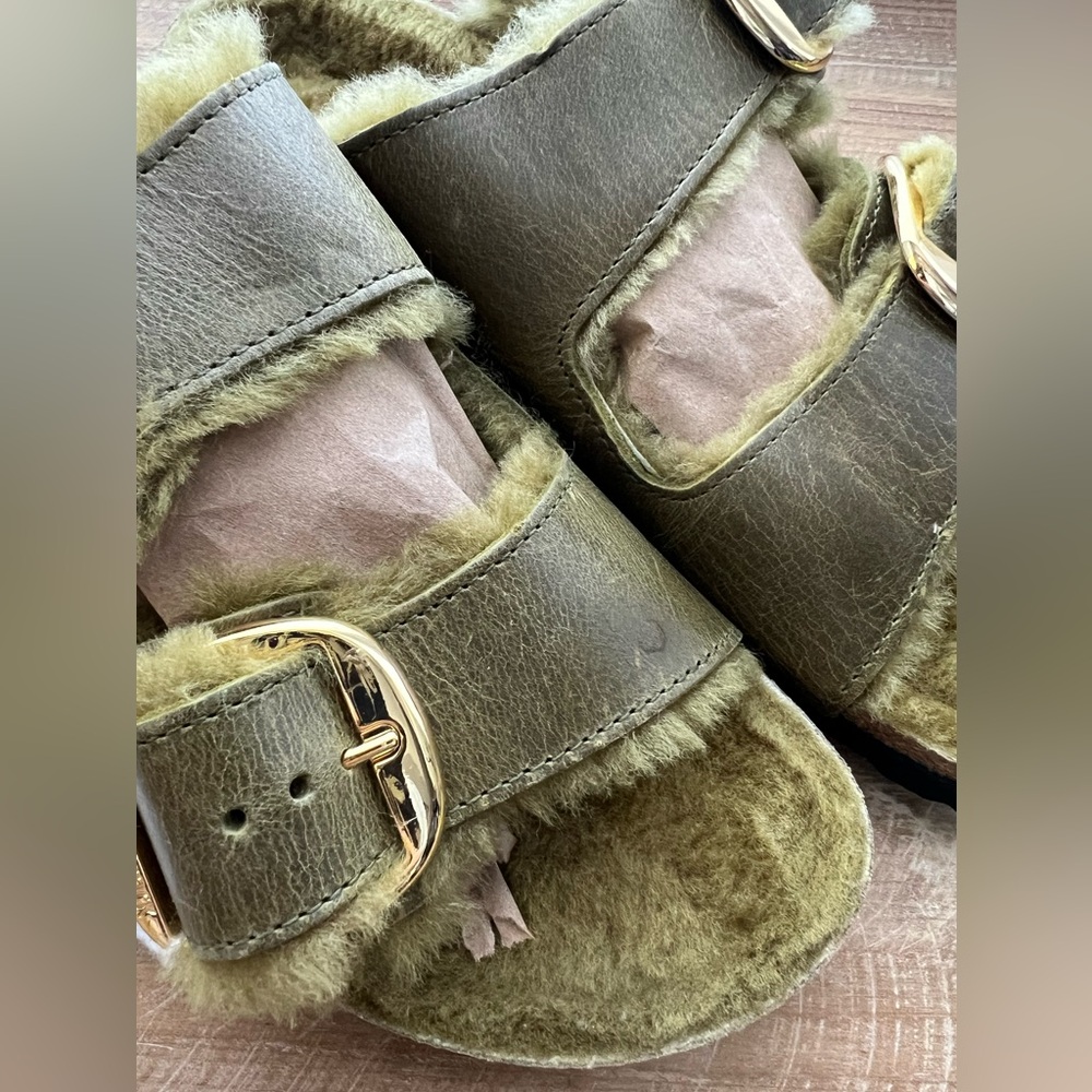Arizona Big Buckle Shearling Natural Leather Oiled in Olive Size 37 New - Picture 9 of 9